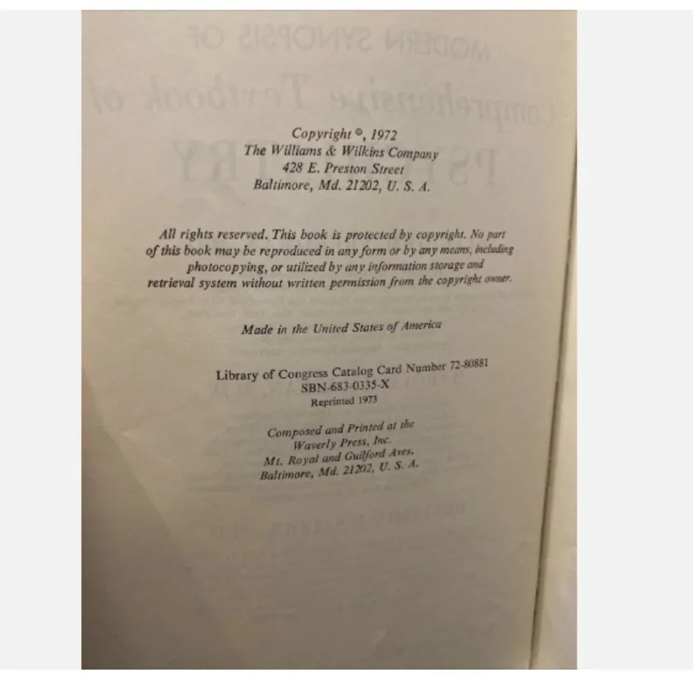 Vintage 1976 Modern Synopsis of Psychiatry Textbook Freedman Kaplan Paperback